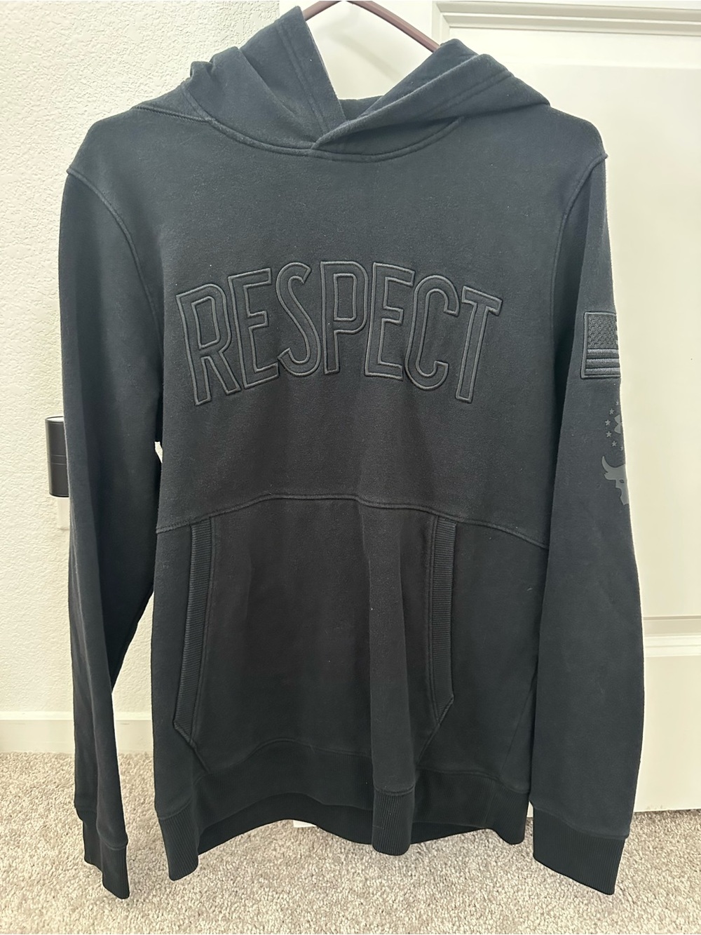 Men's Black 'Respect' Embroidered Pullover Hoodie - Project Rock